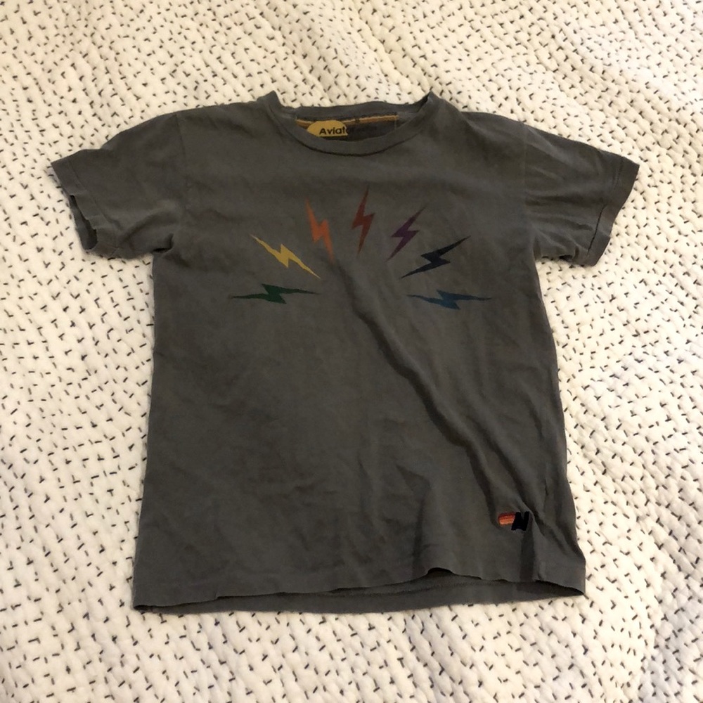 Aviator Nation Grey/Rainbow Lighting Bolt T-shirt